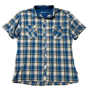 Kuhl Eluxur Men's Sz XXL Blue Plaid Short Sleeve Button-Up Shir Lightweight